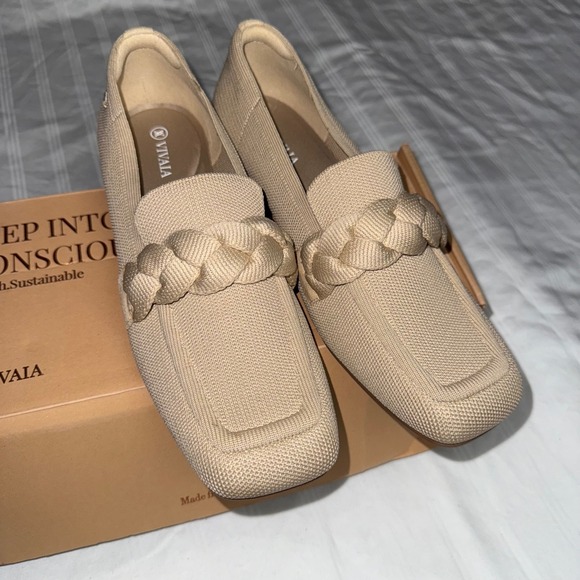 Vivaia Knit Loafers‎ Braided Square Toe Slip On Loafers Beige Size 10 EUR 41.5 - Picture 4 of 13